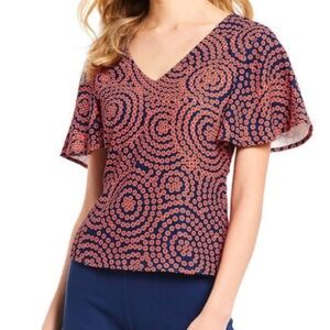 JB by JULIE BROWN NWT Samantha Lily Pond Zip Back Top Size 6 in Red and Navy